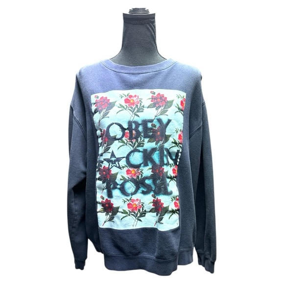 Obey Navy Blue Graphic Crew Neck Sweatshirt Size Large - Picture 1 of 8